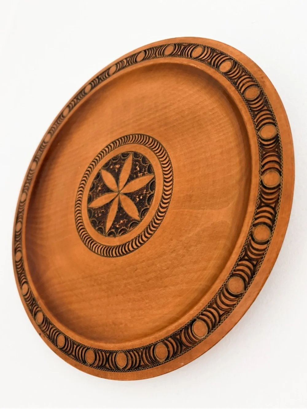 Vintage Hand-Carved Wooden Wall Decor Plate - 9.5” - Picture 3 of 5